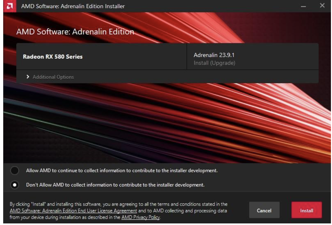 Choose your preferred options and click Install